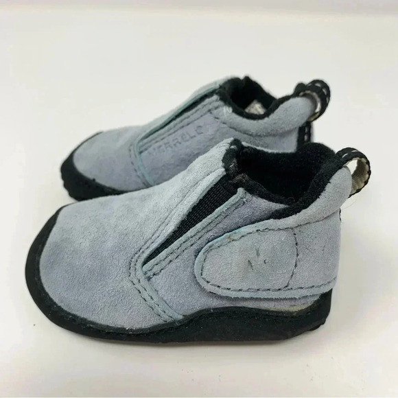 MERRELL My First Infant Shoes 3-6 M Suede Leather Baby Booties Sky Blue - Picture 1 of 6